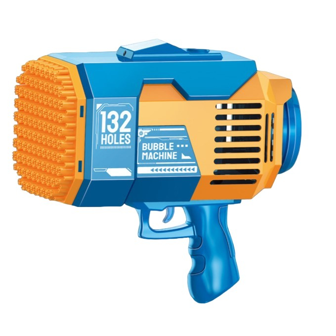 Pistol pentru Baloane de Sapun, Flippy, 132 de Gauri, Lumini Colorate, Tavita, Lichid, Baterie de Li, Cablu de Incarcare, 25cm x 13cm x 26cm, Albastru [1]