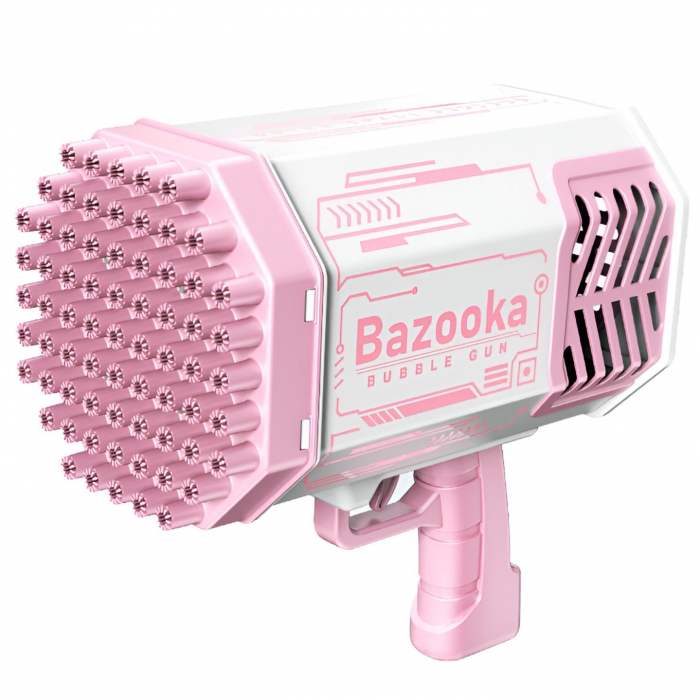 Pistol pentru Baloane de Sapun, Flippy, 69 de Gauri, Lumini Colorate, Tavita, Lichid, Baterie de Li, Cablu de Incarcare, 24cm x 14cm x 24cm, Roz [1]