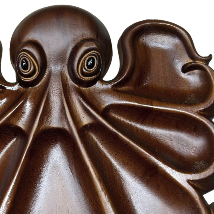 Platou pentru Servire, Flippy, in Forma de Caracatita, 8 Compartimente pentru Mezeluri Branzeturi Snacksuri, Design Artistic, din Lemn Masiv, 26 x 25 x 3 cm, Maro inchis [3]