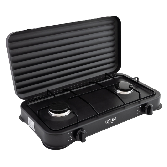 Plita cu doua arzatoare pe gaz si aprindere electrica BoHM BG-M-002-B 4.4 kW [3]
