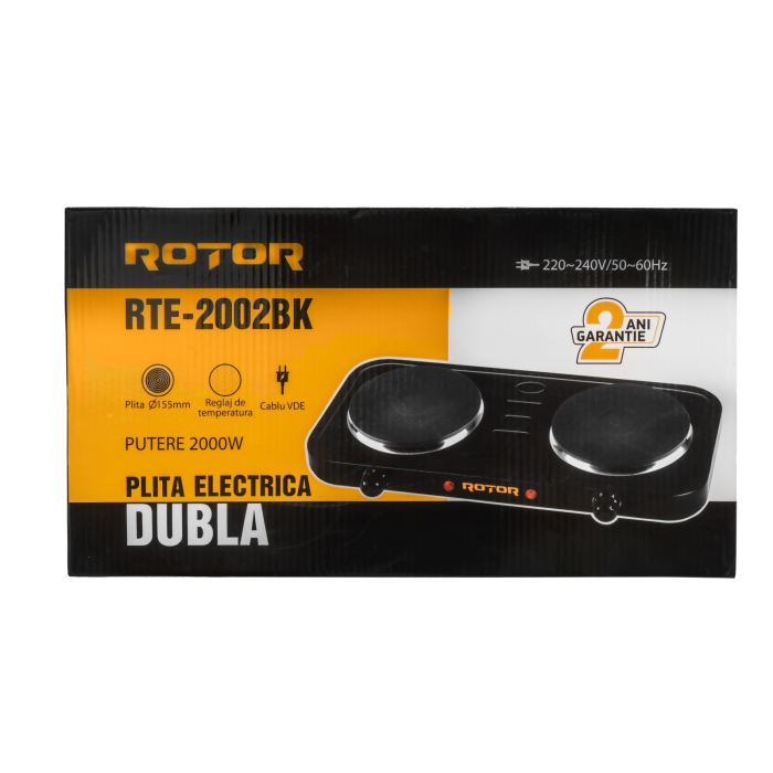 Plita electrica dubla ROTOR RTE-2002BK, 2000W, 2 x o155 mm, temperatura reglabila [5]