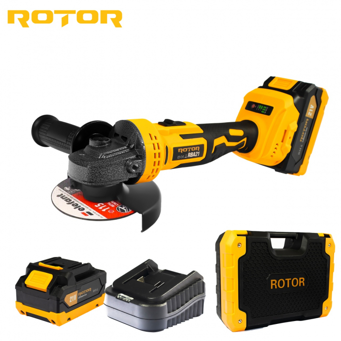 Polizor unghiular cu variator, ROTOR RBA21,8500 RPM, cu acumulator 21 V /3 Ah [1]