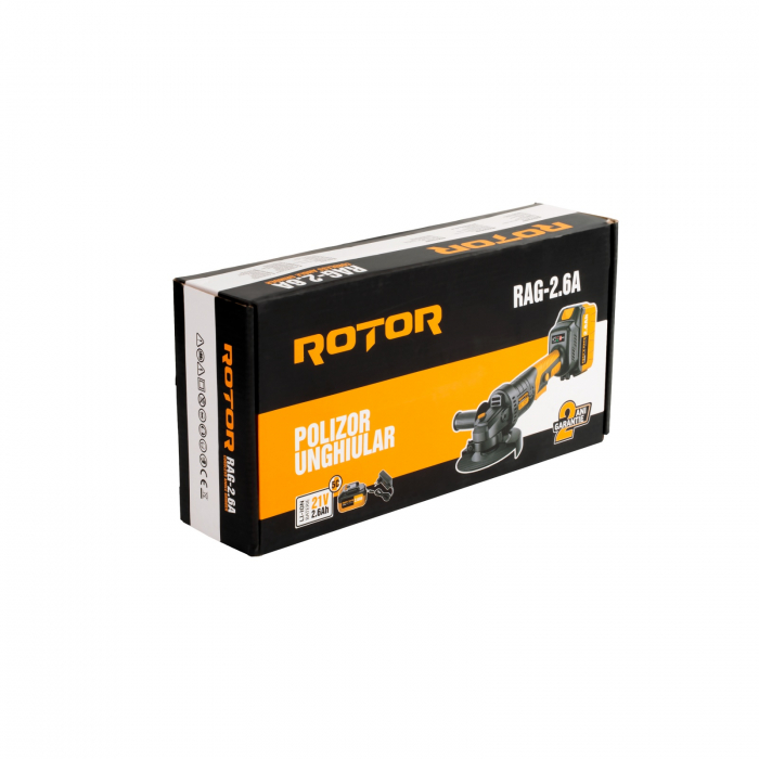 Polizor unghiular pe acumulator ROTOR RAG-2.6A, 21V/2,6 Ah, 600W, Brushless [4]