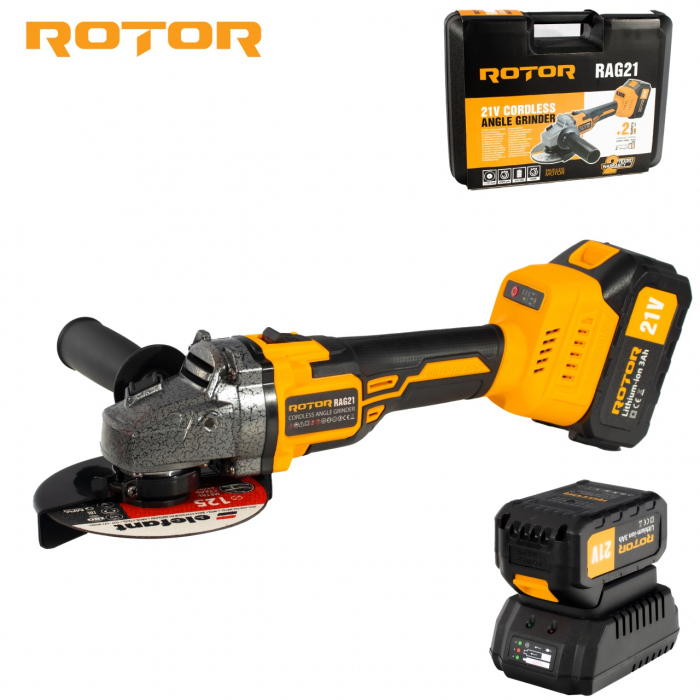 Polizor unghiular pe acumulator ROTOR RAG21 21V/3 Ah,820 W ,8500 rot/min,Brushless [1]