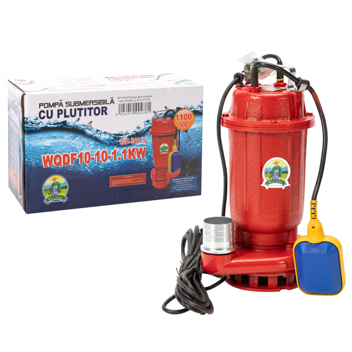 Pompa de apa murdara din fonta, rosie WQD cu plutitor 1.1 Kw, 2800 rpm, 16m 250 l/min [4]