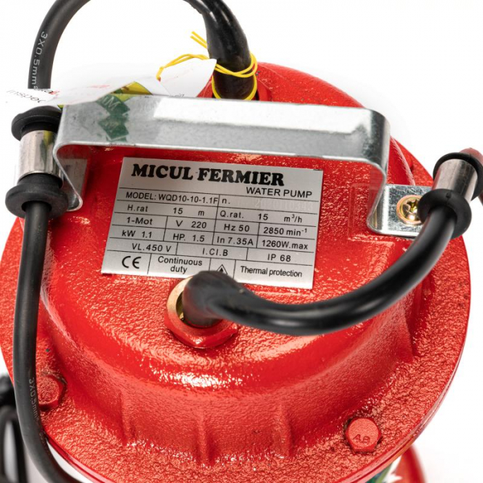 Pompa de apa murdara din fonta, rosie WQD cu plutitor 1.1 Kw, 2800 rpm, 16m 250 l/min + Furtun 20m cu capete [2]