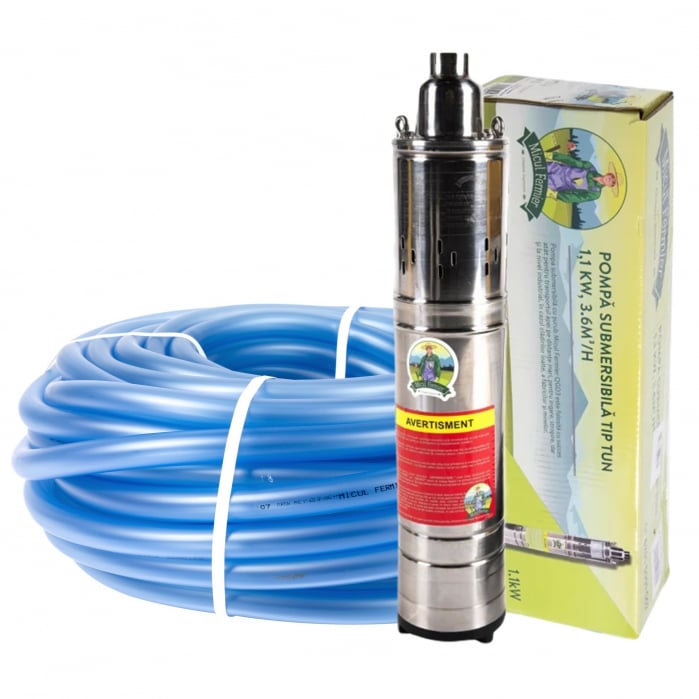Pompa de apa submersibila Micul Fermier 1.1kw 3.6mc/h, 2850 rpm + Furtun siliconat 1" 50m [1]