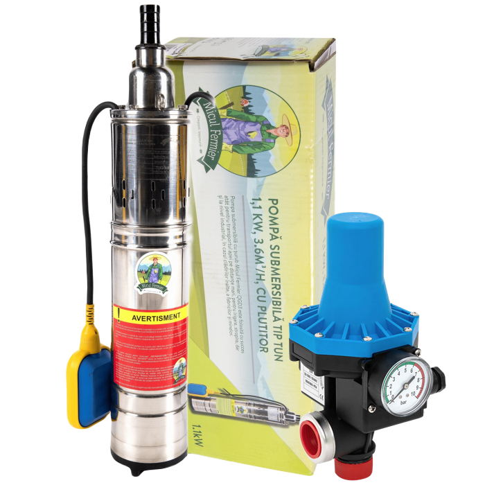 Pompa de apa submersibila Micul Fermier 1.1kw 3.6mc/h, plutitor + Prescontrol automat EPC-3 [1]