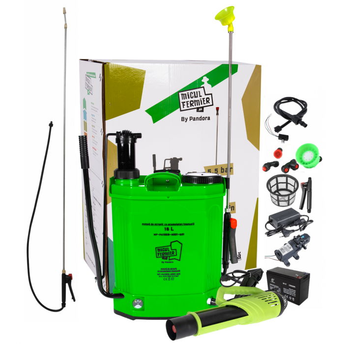 Pompa de stropit cu acumulator & manuala, 2 in 1 Micul Fermier 16 L, 12 V, 2.3 MPA + Atomizor portabil 80 W + Lance extensibila 2.8 m [1]