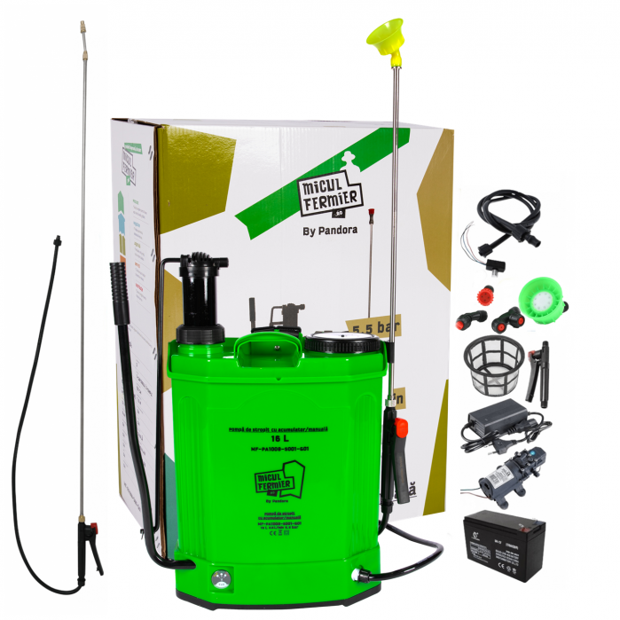 Pompa de stropit cu acumulator & manuala, 2 in 1 Micul Fermier 16 L, 12 V, 2.3 MPA + Lance extensibila 2.8m [1]