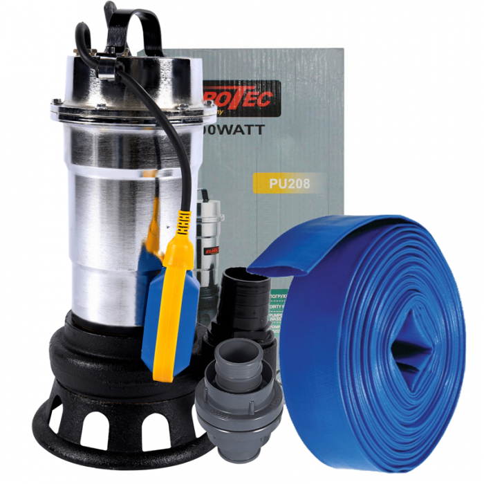 Pompa pentru apa murdara Eurotec inox, 2750 W , 25 mc/h, 16 m refulare + Furtun pompieri 2" 50 m cu cuple [1]