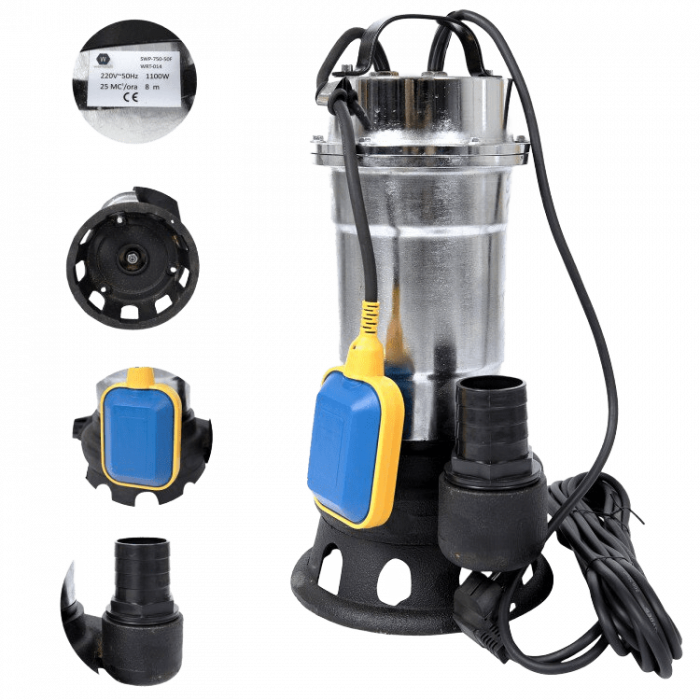 Pompa submersibila apa murdara Wertcraft Eurotec SWP-750-50F,corp inox, 2550 W, 220 V, 25 mc/h debit apa,absorbtie 14 m, 8 m cablu alimentare [1]