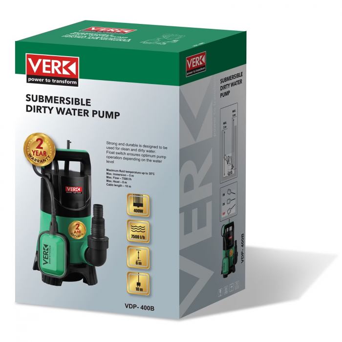 Pompa submersibila de apa murdara Verk VDP-400B, 400 W, 7500 L/h, AKT [2]