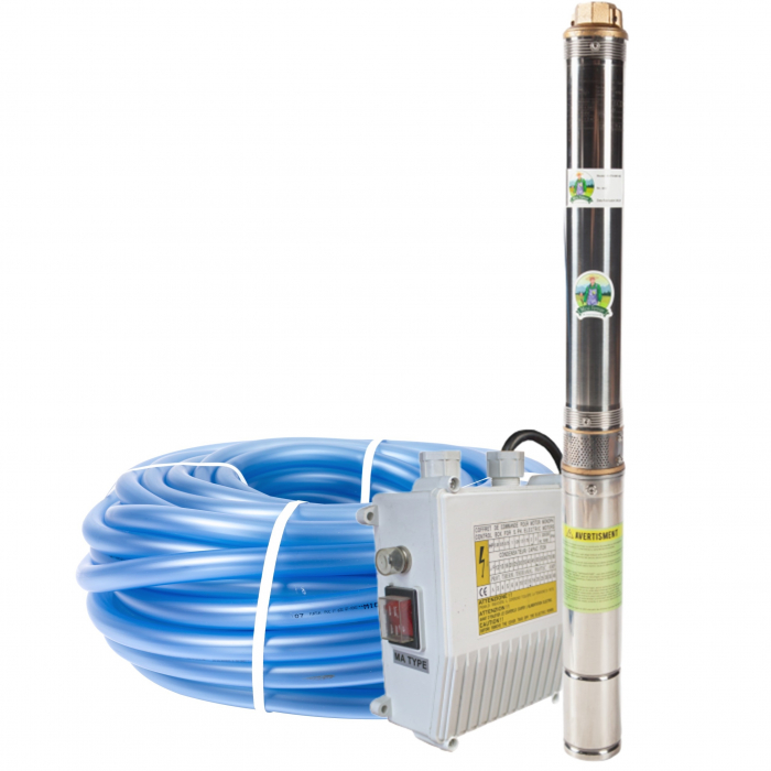 Pompa submersibila, tun lung cu panou comanda 75QJD 1.8-54/15-0.55, 750 W + Furtun 1" 50m [1]