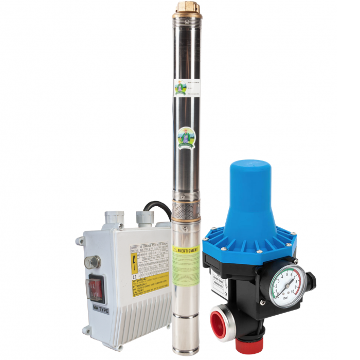 Pompa submersibila, tun lung cu panou comanda 75QJD 1.8-54/15-0.55, 750 W + Prescontrol automat EPC-3 [1]