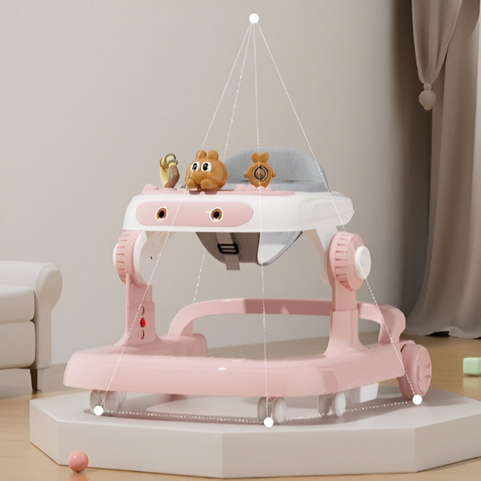 BF-Premergator Multifunctional cu Roti Flippy, Model Iepuras, Inaltime Ajustabila, Tavita, Muzica, Lumini, 66x59x41 cm, Roz [8]