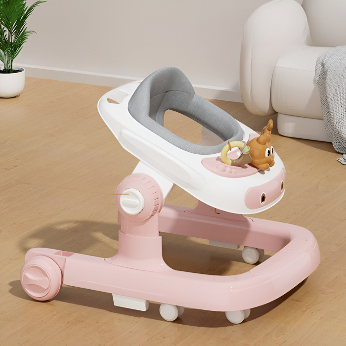 Lichidare Premergator Multifunctional cu Roti Flippy, Model Iepuras, Inaltime Ajustabila, Tavita, Muzica, Lumini, 66x59x41 cm, Roz [12]