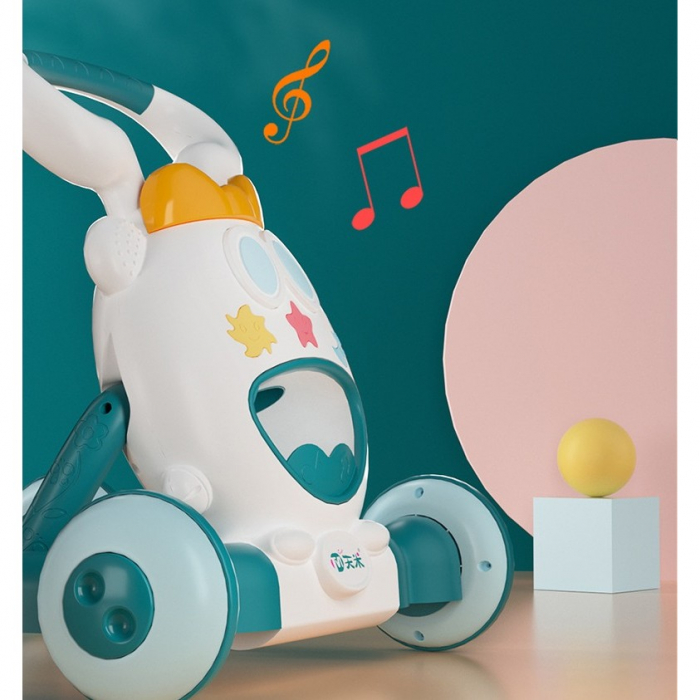 Premergator pentru copii Flippy, pliabil, viteza ajustabila, maner antialunecare, cu lumini si muzica, 46 x 57 cm, loc depozitare jucarii, inaltime ajustabila, albastru [4]