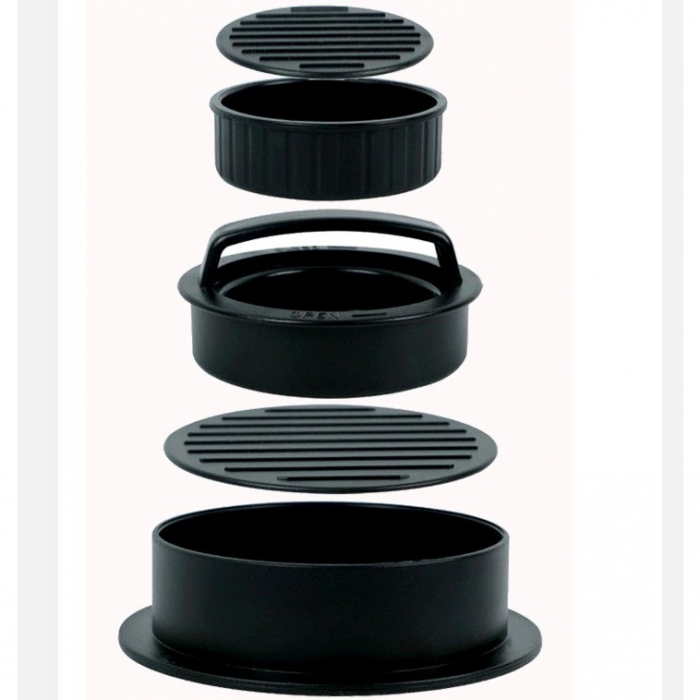 Presa dubla pentru hamburgeri 3 in 1, forma si presa, cu maner, usor de curatat si folosit, 13x13x7 cm, fara lipire, neagra [2]
