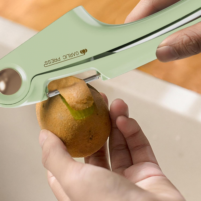 Lichidare Presa Multifunctionala pentru Usturoi 4in1, Flippy, Presa, Feliator, Desfacator de Borcane, Curatator Fructe/Legume, 22 x 8.8 cm, Verde [5]