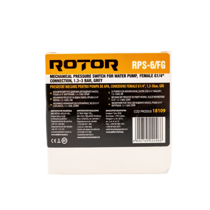 Presostat mecanic pentru pompa de apa ROTOR RPS-6/FG filet interior: G1/4", 1.3-3 bar [3]