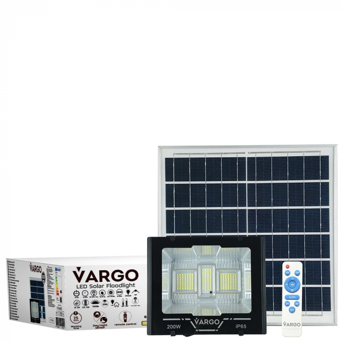 Proiector cu panou solar si telecomanda 200 W 6500 K V-11792 VARGO [2]