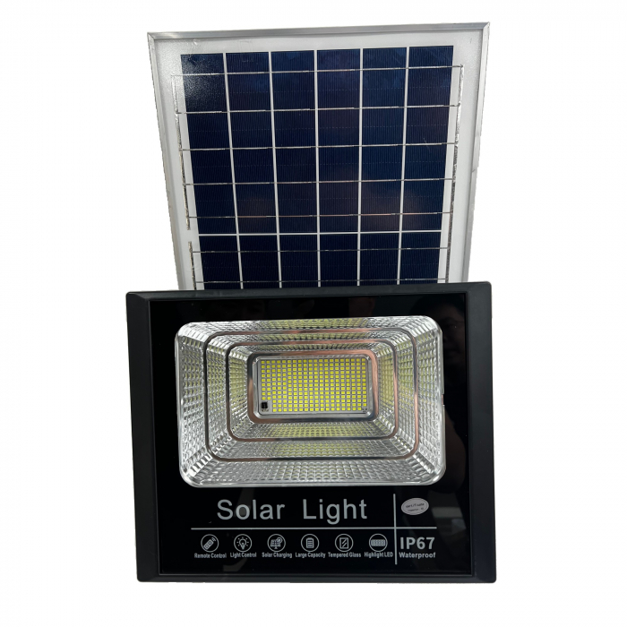 Proiector LED/Lampa solara de exterior Flippy, 22 cm x 27 cm, Rezistent la Apa IP67, cu Panou Solar, 248 LED SMD, 150 W, Senzor de lumina, Timer, cu Telecomanda, 2 moduri de iluminat, kit montaj inclu [13]