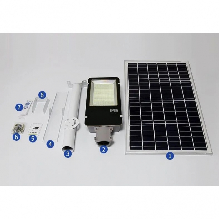 Proiector LED pentru stalp, casa, perete cu suport metalic inclus, Flippy, 38,5 cm x 14,2 cm, Rezistent la Apa IP65, cu Panou Solar, 240 COB LED, 100 W, Senzor de lumina, Timer, cu Telecomanda, intens [2]