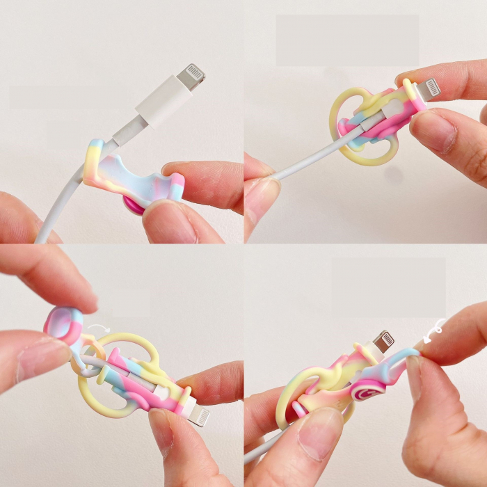 Protectie cablu USB Flippy, din silicon, model 4, multicolor [2]