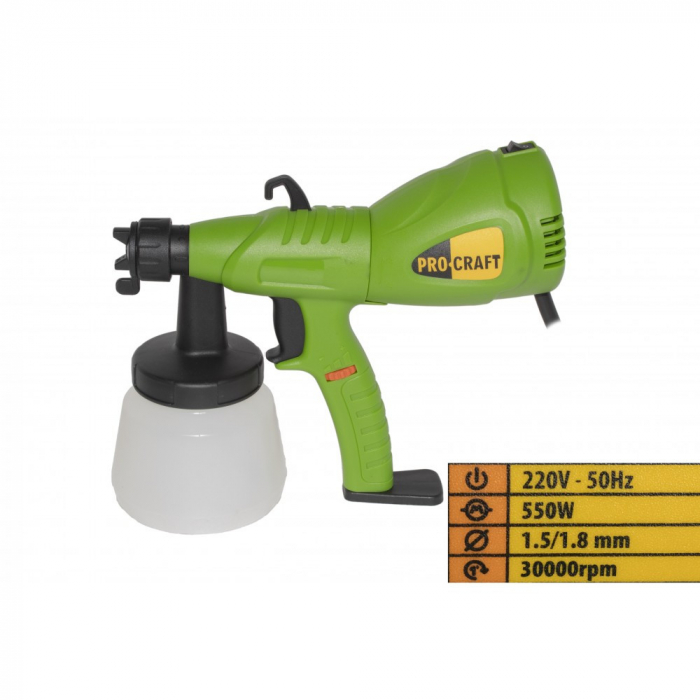 * LICHIDARE STOC * PSE550 pistol de vopsit PROCRAFT, produsul contine taxa timbru verde 2.5 Ron, 2.75 kg - [3]