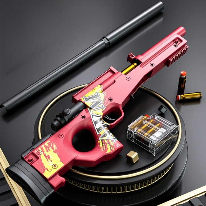 Lichidare Pusca de Jucarie AWM Ultrarealista, Flippy, Manuala, cu Luneta, 10 de Proiectile din Spuma Moale, 5 Cartuse, 106 cm, 14 ani+, Rosu [5]