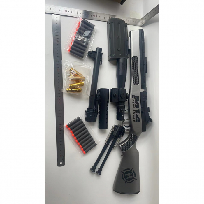 Pusca de Jucarie M14 Ultrarealista, Flippy, Manuala, cu Luneta, 20 de Proiectile din Spuma Moale, 5 Cartuse, 100 cm, 8 ani+, Gri [2]