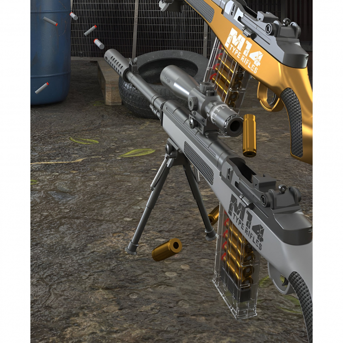 Pusca de Jucarie M14 Ultrarealista, Flippy, Manuala, cu Luneta, 20 de Proiectile din Spuma Moale, 5 Cartuse, 100 cm, 8 ani+, Gri [4]