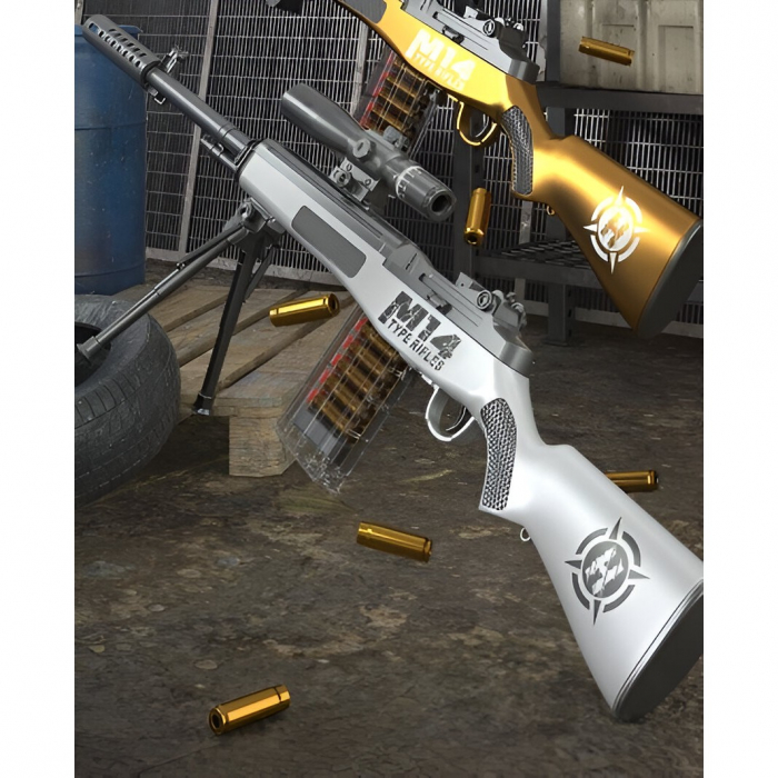 Pusca de Jucarie M14 Ultrarealista, Flippy, Manuala, cu Luneta, 20 de Proiectile din Spuma Moale, 5 Cartuse, 100 cm, 8 ani+, Gri [3]