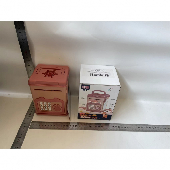 Pusculita pentru Copii, Flippy, pusculita pentru economii SMART BOX cu efecte sonore, Tip ATM, cu Parola cu Amprenta, din plastic, 20 x 13.5 x 11.5 cm Roz [2]