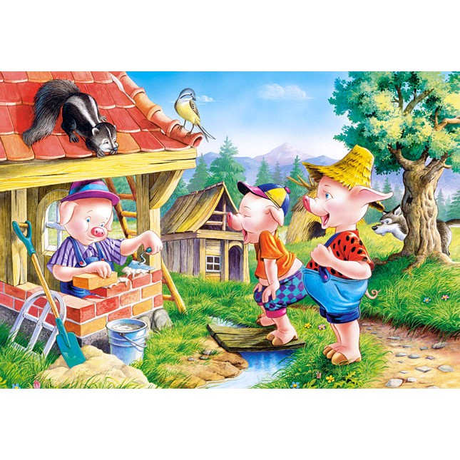 Puzzle 60 de Piese din Lemn in Cutie Metalica, Flippy, Model Cei Trei Purcelusi, Educativ, Dezvoltare Abilitati Cognitive, pentru Prescolari, 22.5x13.5 cm, Multicolor [3]