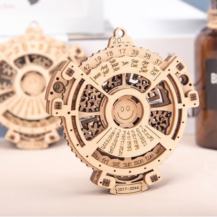 Puzzle Calendar 3D, Mechanical Gear Model Asamblat, 2017-2044, 21 Piese, Lemn [6]