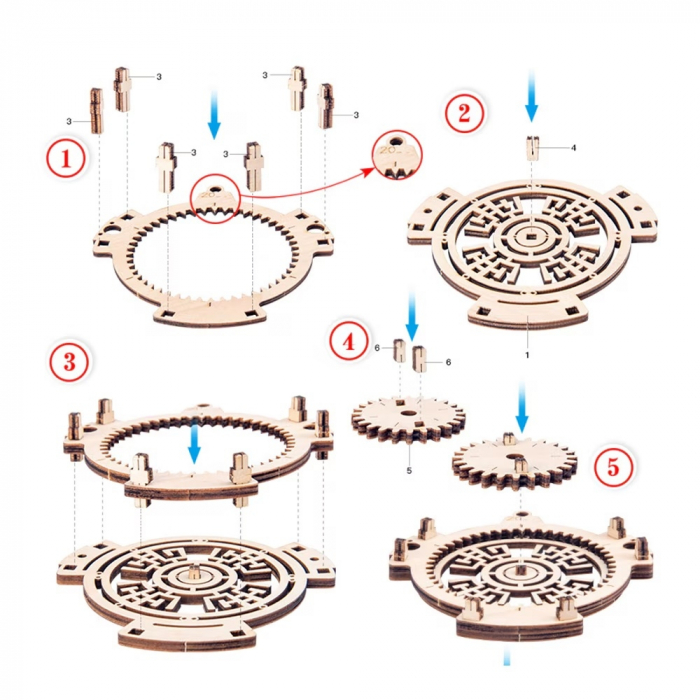 Puzzle Calendar 3D, Mechanical Gear Model Asamblat, 2017-2044, 21 Piese, Lemn [4]