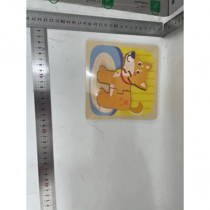 Puzzle Montessori din Lemn pentru Copii, Flippy, 3D, 0-3 Ani, Model Catel, Educativ, Intuitiv, Creativ, 3 Piese, 15x15x0.5 cm, Multicolor [2]