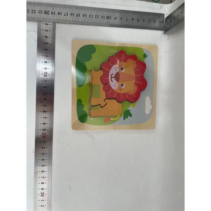 Puzzle Montessori din Lemn pentru Copii, Flippy, 3D, 0-3 Ani, Model Leu, Educativ, Intuitiv, Creativ, 3 Piese, 15x15x0.5 cm, Multicolor [2]