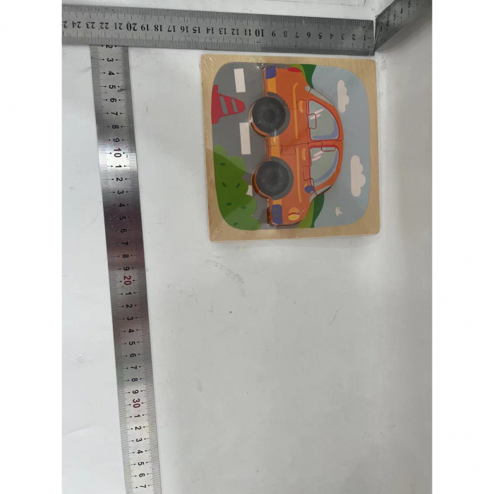 Puzzle Montessori din Lemn pentru Copii, Flippy, 3D, 0-3 Ani, Model Masina, Educativ, Intuitiv, Creativ, 5 Piese, 15x15x0.5 cm, Multicolor [2]