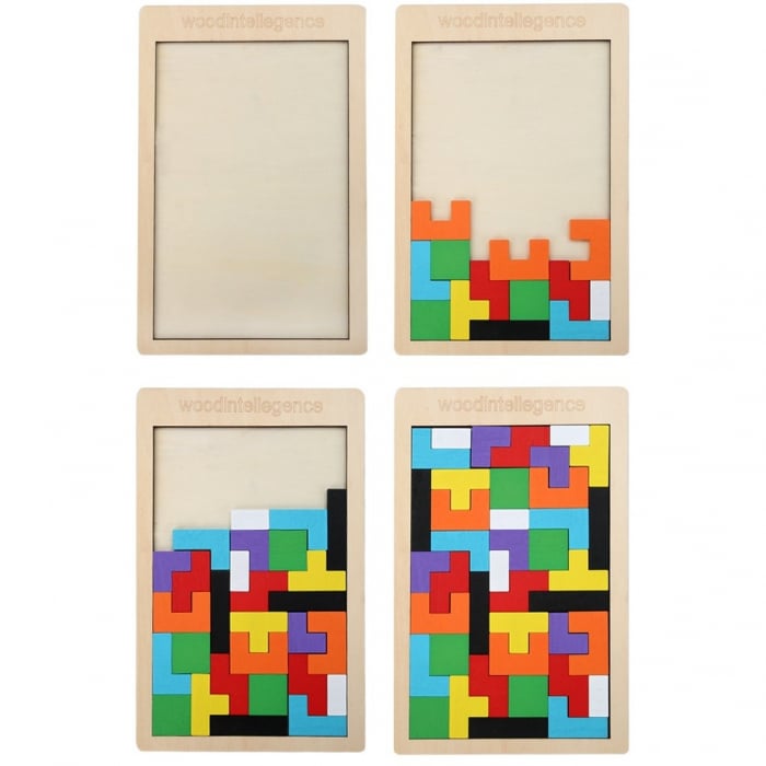 Puzzle Montessori, din Lemn, Tip Tetris, +36 Luni, Forme Neregulate, 40 Piese, 26.5 x 17.7 cm, Multicolor [4]