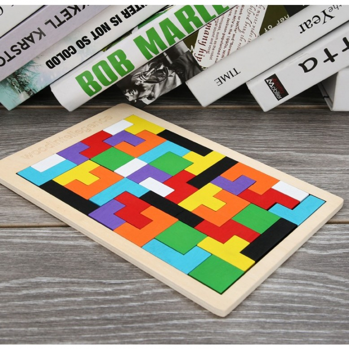 Puzzle Montessori, Flippy, din Lemn, Tip Tetris, +36 Luni, Forme Neregulate, 40 Piese, 26.5 x 17.7 cm, Multicolor [6]