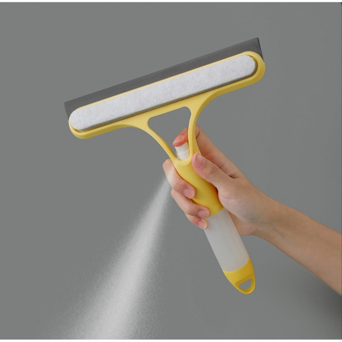 Racleta de Curatare 3 in 1, Flippy, Multifunctional, Pentru Casa si Masina, Pulverizator de Spray, Racleta din Silicon si Burete, 21.5 x 25.7 cm, Galben [4]