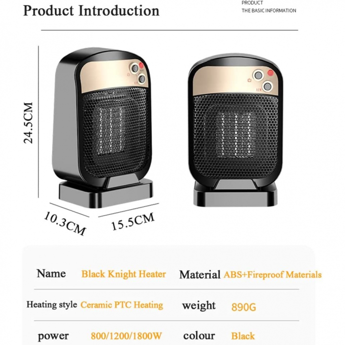 Radiator electric vertical mic Flippy, incalzitor cu 3 trepte de putere , 1800w, negru [2]