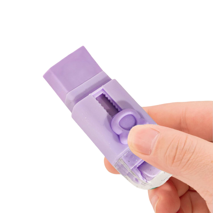 Radiera Retractabila, Flippy, Model Ursulet, Reglare Push-Pull, Radiera de tip Push, Doua Radiere de Rezerva in set din Cauciuc, Mov [3]