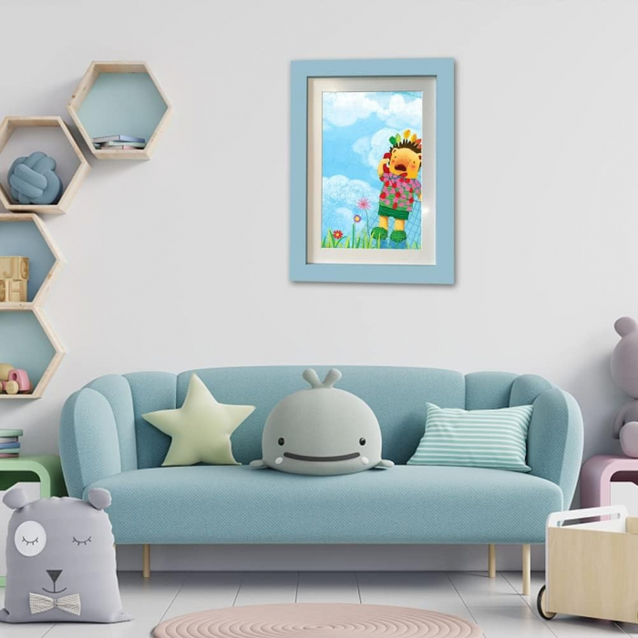 Rama Foto Flippy, cu Magnet, din Lemn, cu Spatiu Pentru Depozitare, Pentru Desene si Picturi A4, Sticla Securizata, Rama MDF, 21x30 cm, Albastru [11]