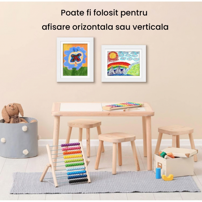 Rama Foto Flippy, din Lemn, cu Spatiu Pentru Depozitare, Pentru Desene si Picturi A4, Sticla Securizata, Rama MDF, Alb [7]