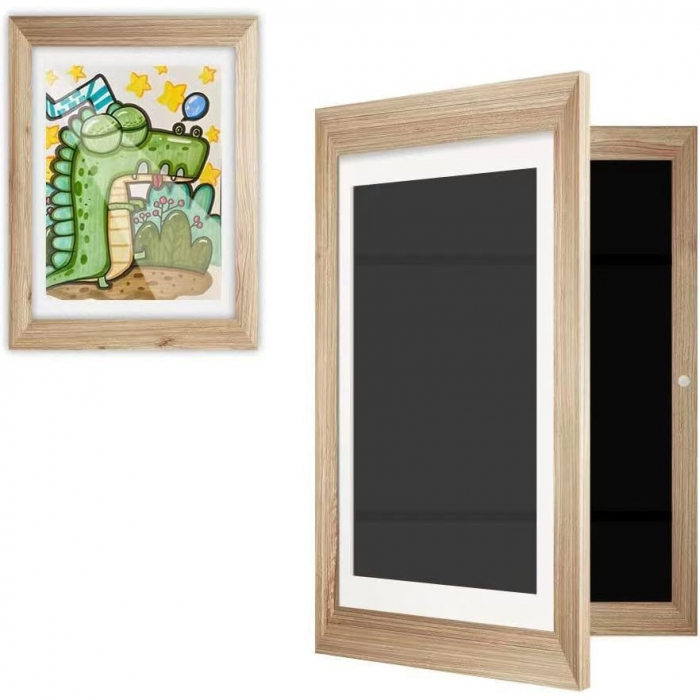 Rama Foto Flippy, din Lemn, cu Spatiu Pentru Depozitare, Pentru Desene si Picturi A4, Sticla Securizata, Rama MDF, Maro [4]