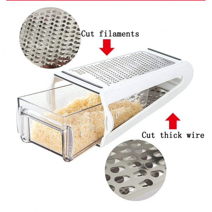 Razatoare de bucatarie cu cutie colectoare Flippy, doua tipuri de lame, carcasa inox si ABS, design practic, alb [2]